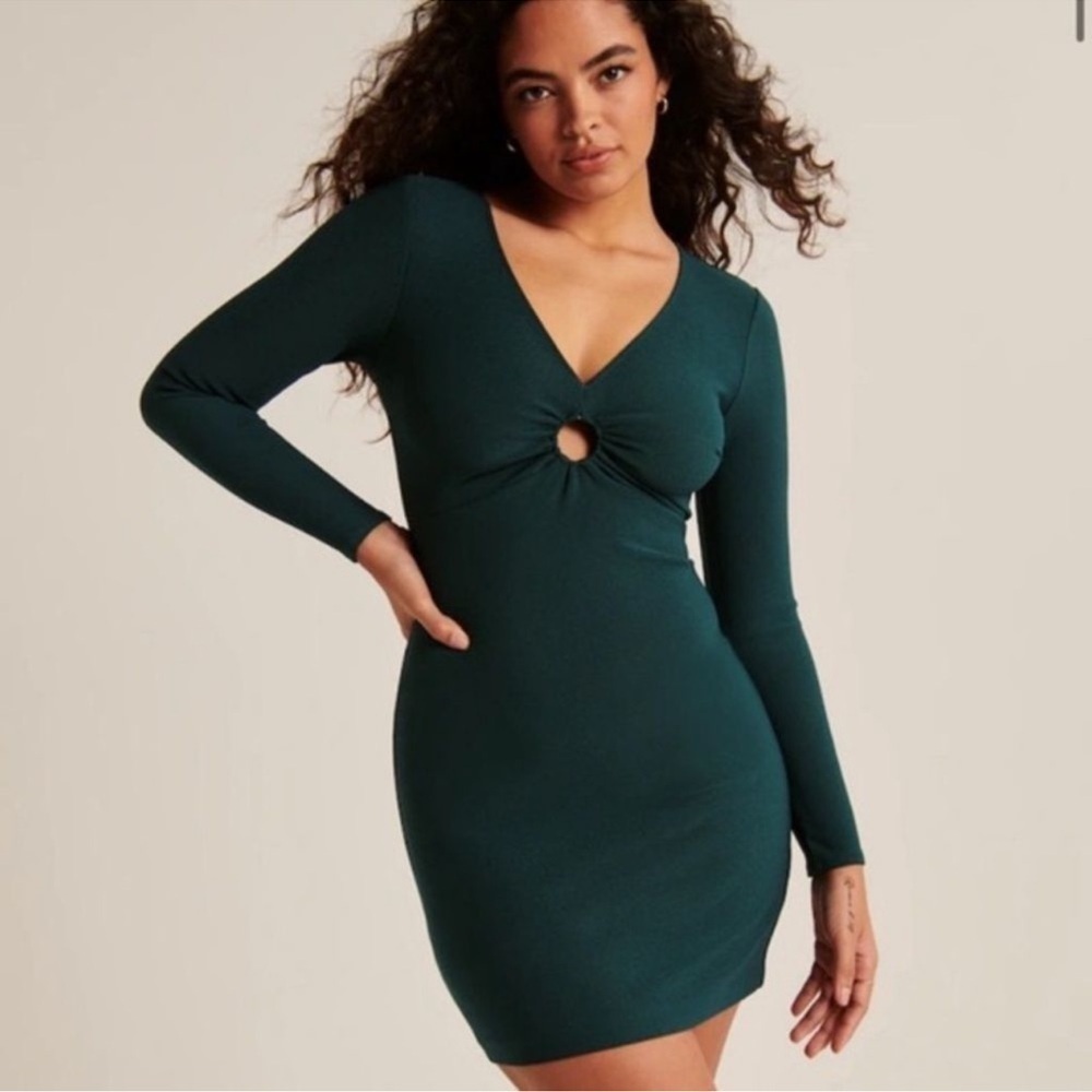Abercrombie & Fitch Hunter Green Long Sleeve O-Ring Stretch Mini Dress XSP NWT